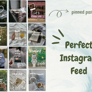 May include: A collection of Instagram post graphics with book-related themes. The posts include text such as "Books That Steal My Heart," "Grumpy x Sunshine Books," and "Perfect Instagram Feed." The overall aesthetic is soft and inviting.
