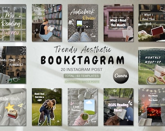 Modelos modernos para Bookstagram: Modelo de carrossel para postagem no Instagram com tema Bookstagram, Modelo aconchegante e estético para Bookstagram no Canva.