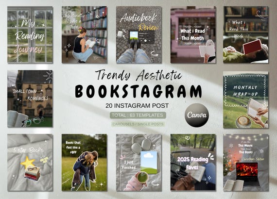 Trendy Bookstagram Templates Carousel Template Booktok Instagram Post Cozy Aesthetic Bookstagram Canva Template Book Lover