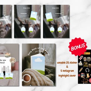 May include: A collection of digital graphics for social media, including book covers, stickers, and highlight covers. The image features the text "Grumpy x Sunshine BOOKS", "Cozy Book of the Month", and "Take you Need". A red "BONUS" sticker is also included.