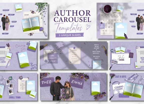 Author Book Release Carousel Templates for Romance Authors | Canva Author Book Launch