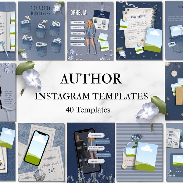 Romanze Autor Blaue Vorlagen |  Autor Buch Launch Writer Instagram Buch Promo Vorlage | Buchvermarktung