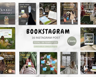 Aesthetic Bookstagram Templates, Book Review Canva Instagram Post, BookTok Feed, Author Social Media Kit, Reading Journal Wrap Up