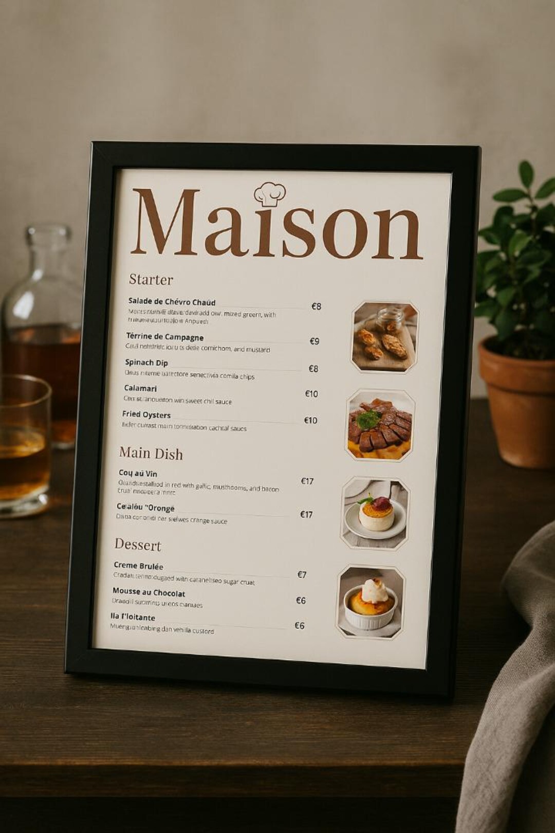 Modern French Restaurant Menu Template Printable & Editable PDF