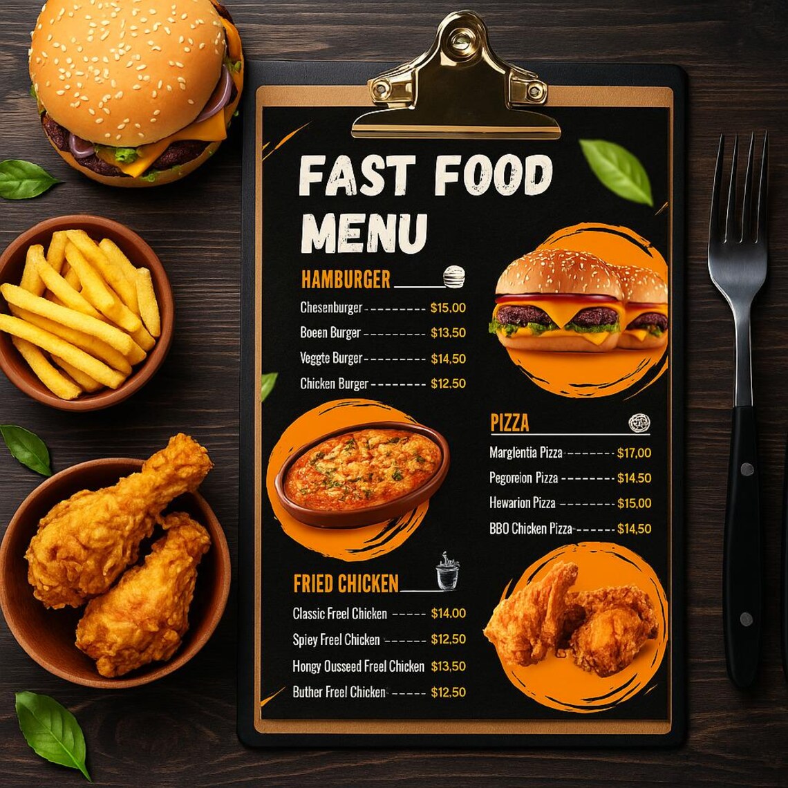 Modern Fast Food Menu Template - Printable & Editable PDF- for Canva or ...