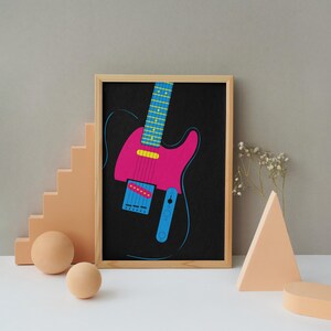 Set of 4 Printable Posters, Pop Art Electric Guitar Telecaster Wall Art, Digital Download image 14