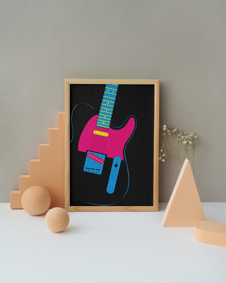 Set of 4 Printable Posters, Pop Art Electric Guitar Telecaster Wall Art, Digital Download image 14