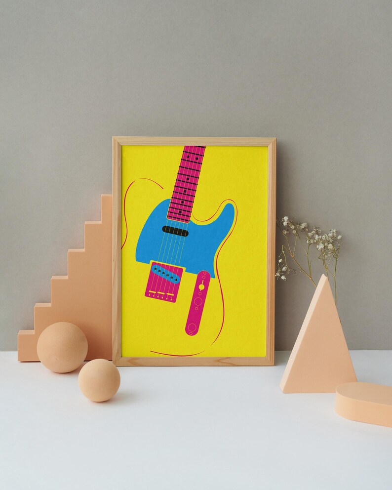 Set of 4 Printable Posters, Pop Art Electric Guitar Telecaster Wall Art, Digital Download image 12