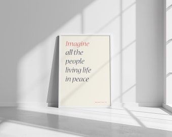 John Lennon Quote Print, Imagine Lyrics, Minimalist Wall Art (Digital Download)