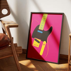 Set of 4 Printable Posters, Pop Art Electric Guitar Telecaster Wall Art, Digital Download image 7