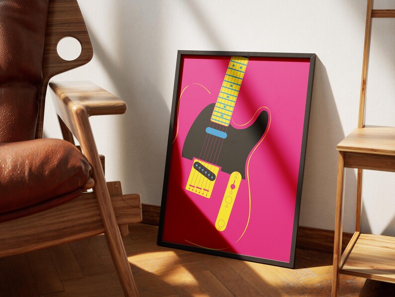 Set of 4 Printable Posters, Pop Art Electric Guitar Telecaster Wall Art, Digital Download image 7
