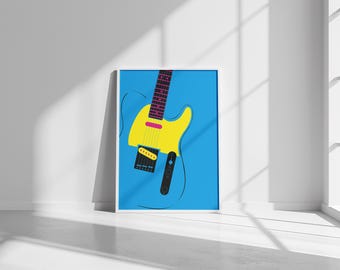 Printable electric guitar poster, Telecaster Pop Art wall decor, digital download