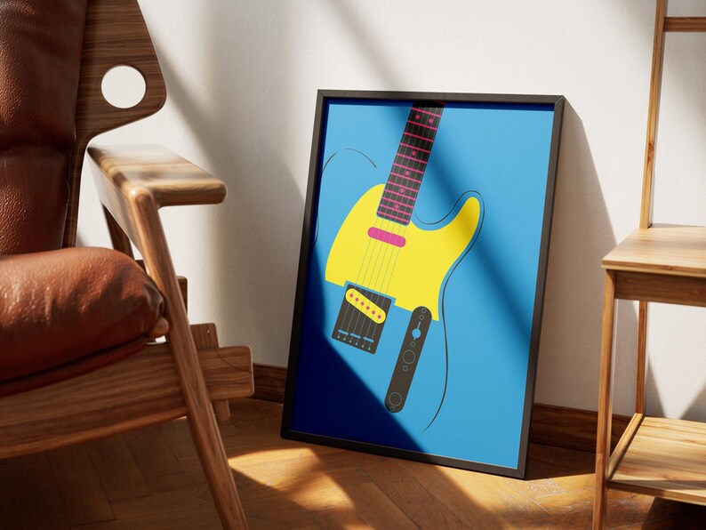 Set of 4 Printable Posters, Pop Art Electric Guitar Telecaster Wall Art, Digital Download image 9