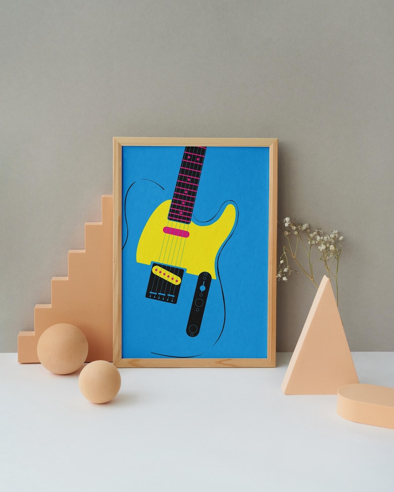 Set of 4 Printable Posters, Pop Art Electric Guitar Telecaster Wall Art, Digital Download image 13
