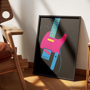Set of 4 Printable Posters, Pop Art Electric Guitar Telecaster Wall Art, Digital Download image 10