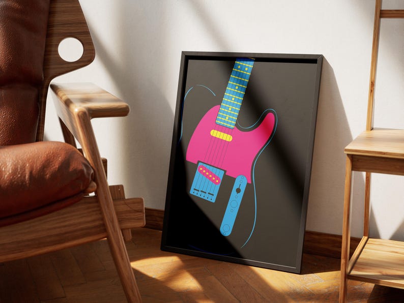 Set of 4 Printable Posters, Pop Art Electric Guitar Telecaster Wall Art, Digital Download image 10