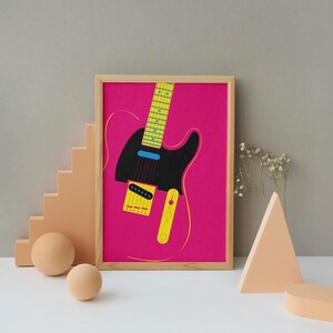 Set of 4 Printable Posters, Pop Art Electric Guitar Telecaster Wall Art, Digital Download image 11