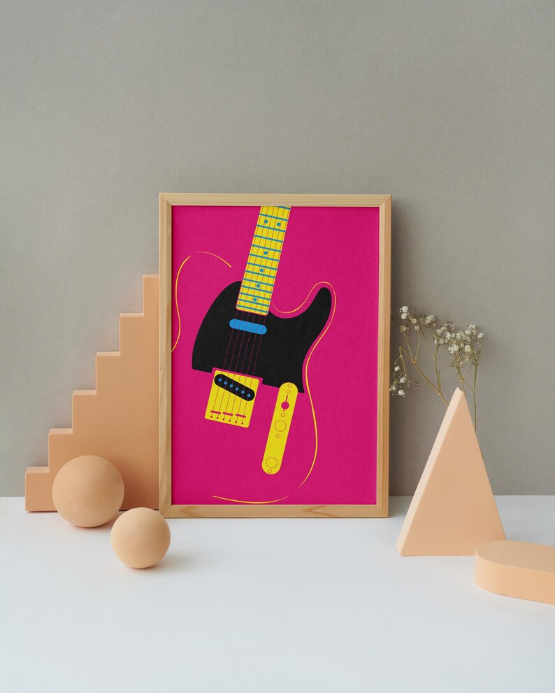 Set of 4 Printable Posters, Pop Art Electric Guitar Telecaster Wall Art, Digital Download image 11