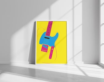 Printable electric guitar poster, Telecaster Pop Art wall decor, digital download