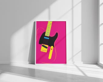 Printable electric guitar poster, Telecaster Pop Art wall decor, digital download