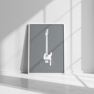 Fender Telecaster Digital Download, Minimalist Electric Guitar Wall Art, Inca Silver Background, Printable Music Poster, Instant Download