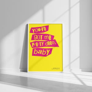 Póster imprimible de los Sex Pistols de punk rock, letra de «Submission», frase musical «You've Got Me Pretty Deep, Baby», diseño retro en colores vibrantes.