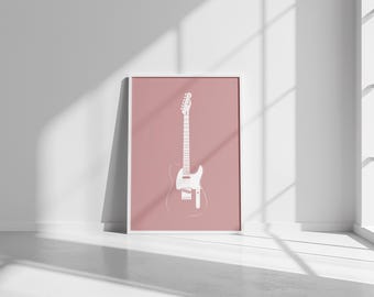 Fender Telecaster Guitar Print: Minimalist Shell Pink Music Poster (Digital Download