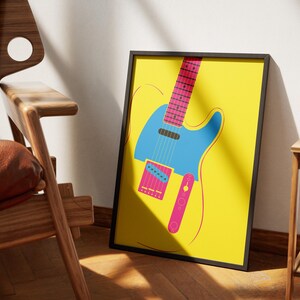 Set of 4 Printable Posters, Pop Art Electric Guitar Telecaster Wall Art, Digital Download image 8