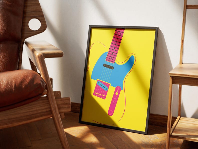 Set of 4 Printable Posters, Pop Art Electric Guitar Telecaster Wall Art, Digital Download image 8
