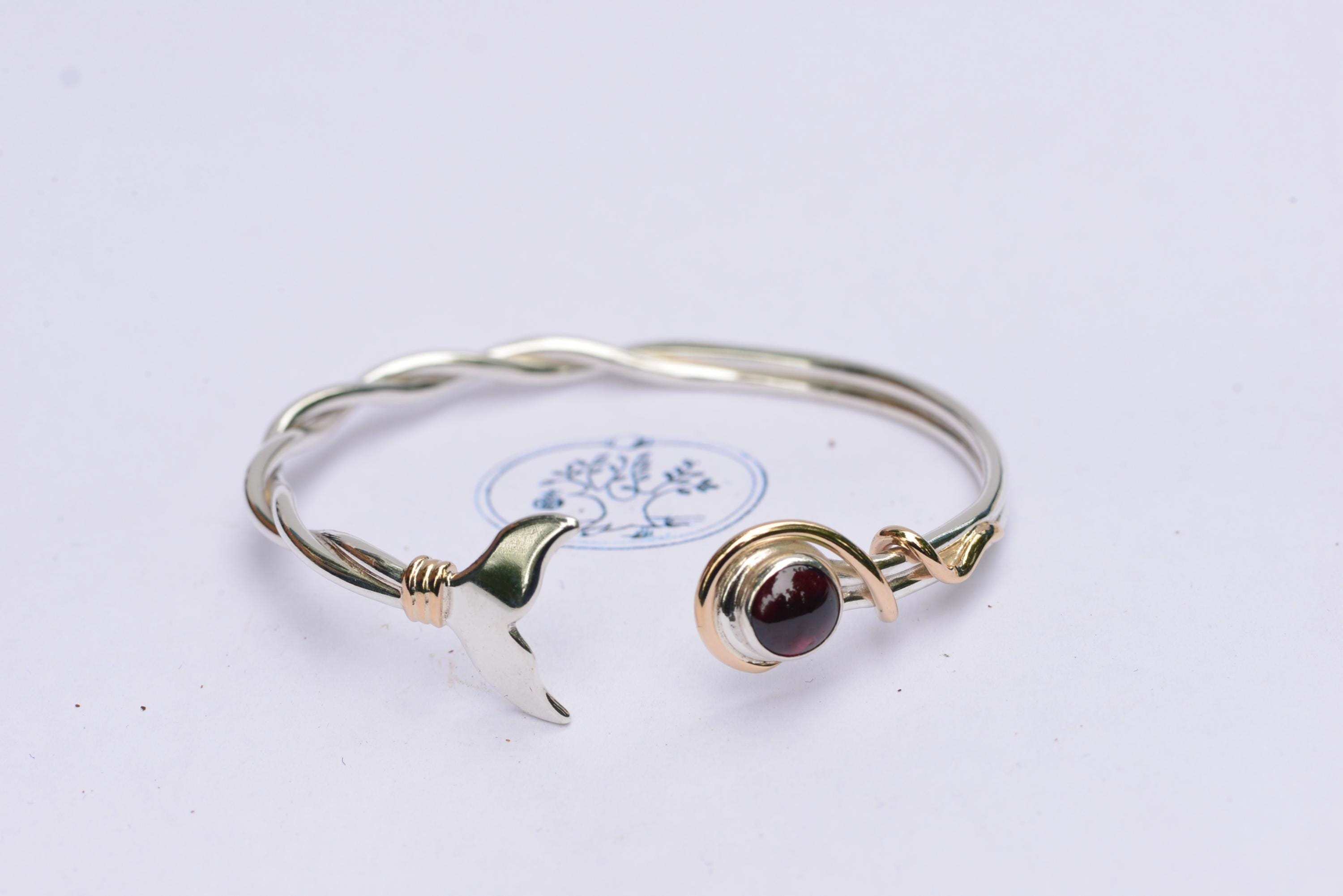 ORIGINAL Eden's Mermaid Bracelet by Eden Hand Arts - Sterling Silver w/ 14K Gold Wrap and Garnet