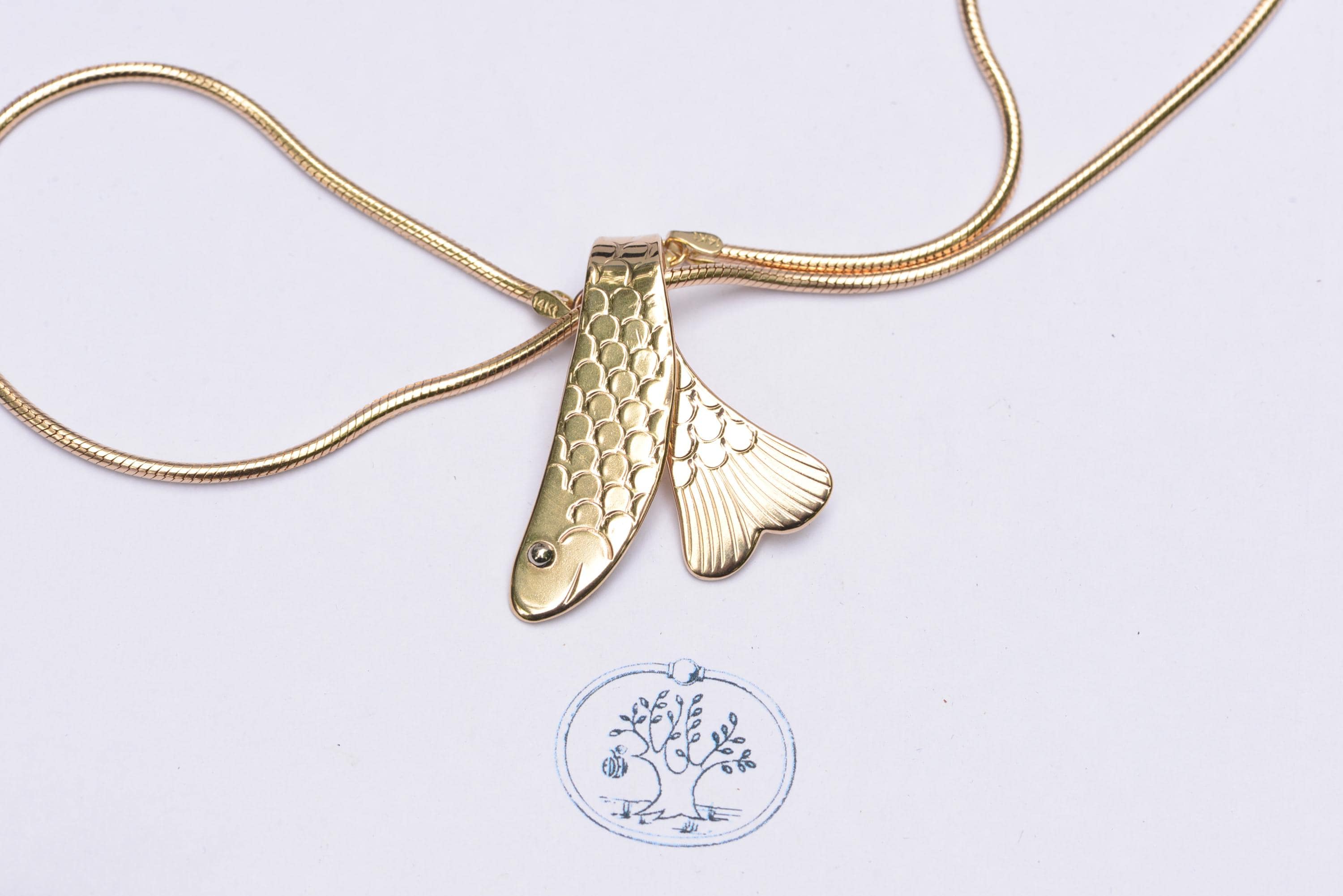 ORIGINAL Fish Pendant Necklace by Eden Hand Arts - All 14k Gold