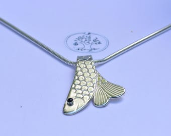 ORIGINAL Fish Pendant Necklace by Eden Hand Arts - Sterling Silver w/ Black Onyx Eye