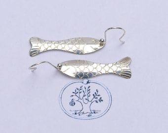 ORIGINAL Fish Earrings by Eden Hand Arts - Sterling Silver Hand Stamped Earrings
