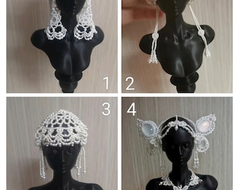 1/6 Scale Miniature Beads&Pearls Crochet Bonnet/Hat/Headwear /Crochet Art for Fashion Doll