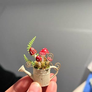 Handmade Clay Mushroom In Pot, Miniature Dollhouse Decoration