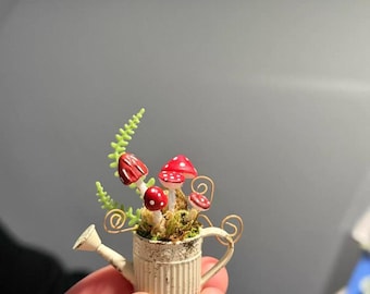Handmade Clay Mushroom In Pot, Miniature Dollhouse Decoration