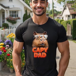 Capybara Shirt, Capy Dad T-Shirt, Quirky Capybara with Glasses, Capybara Clothing, Funny Capybara Graphic Tee, Capybara Meme, Father&#39;s Day
