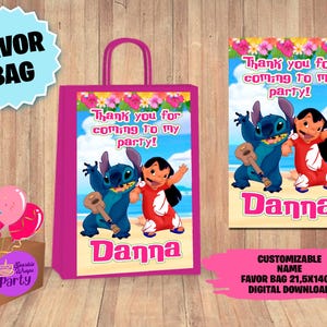 Etiqueta para sacolinha de lembrancinhas Lilo e Stitch - SOMENTE DOWNLOAD DIGITAL - Etiquetas que você pode imprimir - Modelos de aniversário