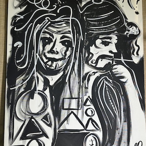 Lukas Rossi Split Personality Original Acrylic Painting, Black White Figurative Art 36x48