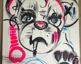 Pintura acrílica original de Lukas Rossi, Bad Habit Teddy, retrato de oso surrealista pop, 36x48