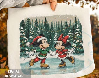 ミッキーとミニー、アイススケート、冬、クリスマス、昇華デザイン