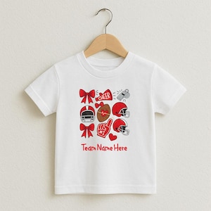Benutzerdefinierte Coquette Bow Cheer Shirt, Mädchen Spieltag Fußball Kleinkind Shirt, süßes Team Schulgeist Shirt, Bogen Fußballshirt, Mädchen Cheer Shirt