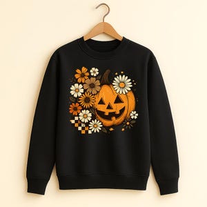 Floral Kürbis Herbst Sweatshirt, Herbst gemütliche Thanksgiving T-Shirt, Retro Herbst Halloween Pullover Top, Kürbis Floral Herbst T-Shirts, gruselige Saison T-Shirt