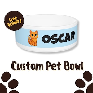 Personalized Dog Bowl with Name & Cartoon Pet Illustration – Custom Ceramic Dish