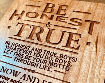 Honest and True Poem Engraved in Wood