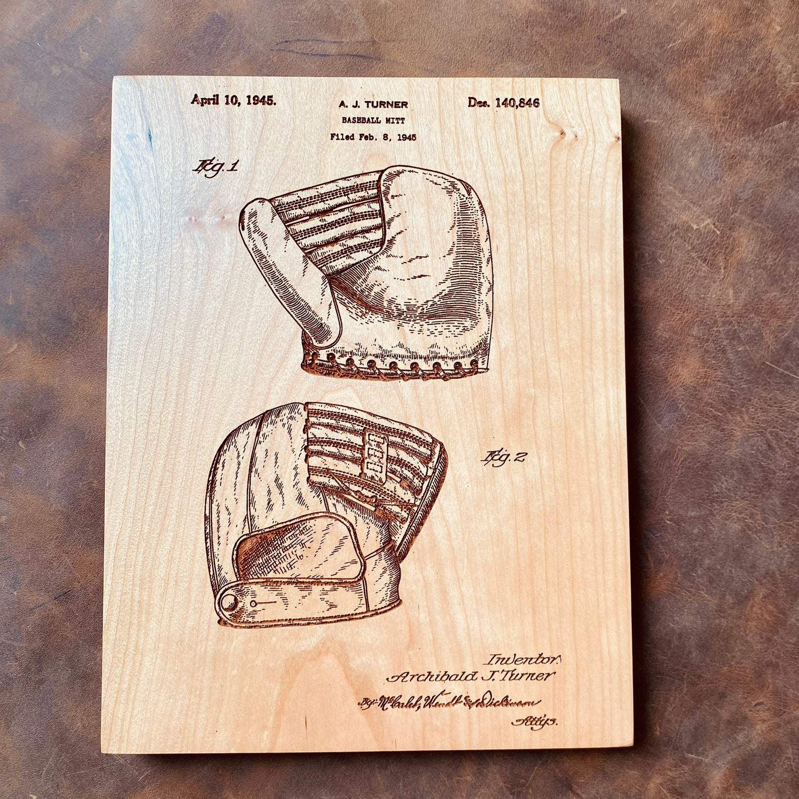 Baseball Glove Patent Print Engraved in Wood Etsy