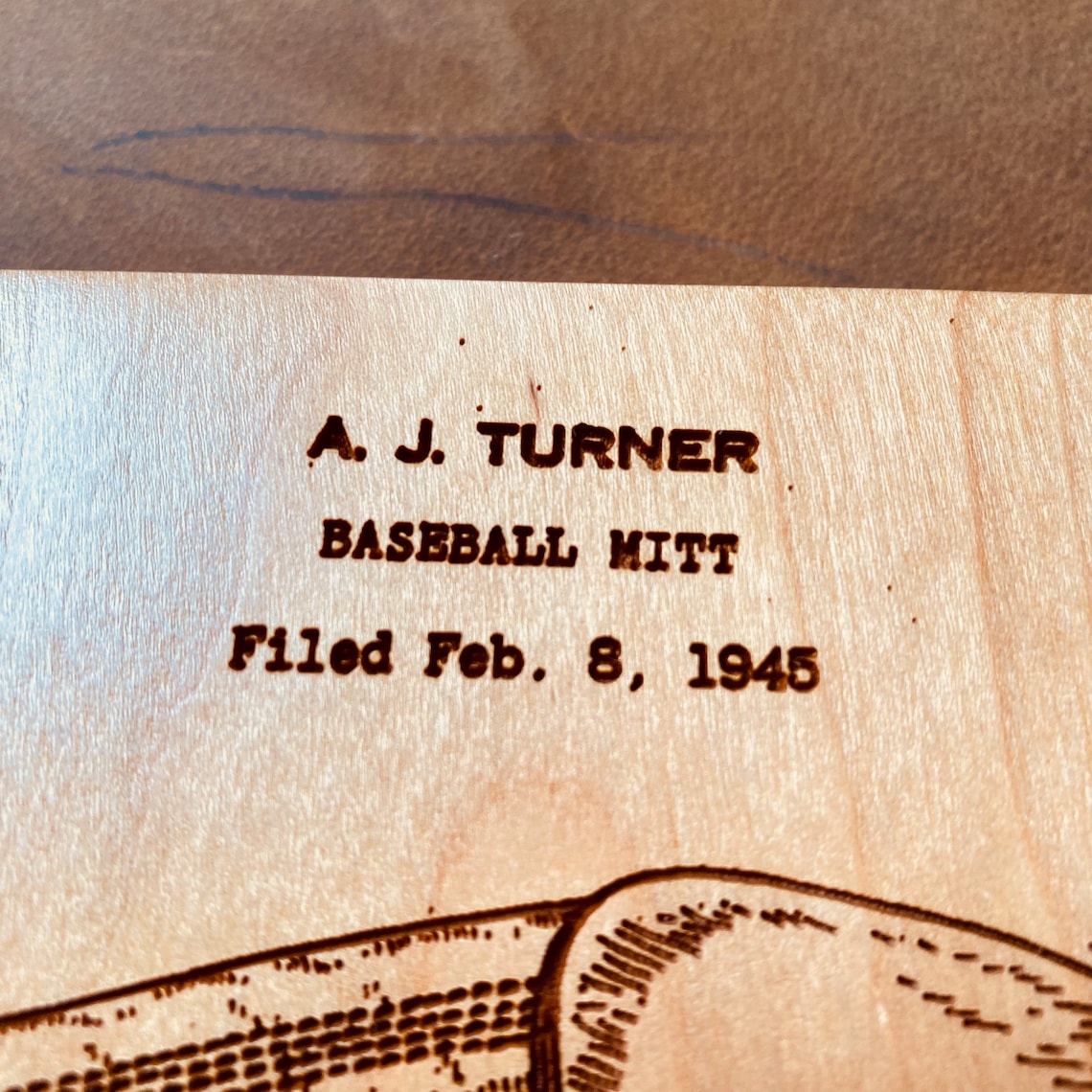 Baseball Glove Patent Print Engraved in Wood Etsy