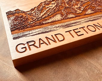 Grand Teton National Park Wall Art | Wood Engraving | Wyoming Mountain Decor | Rustic Cabin Wall Decor | National Park Gift