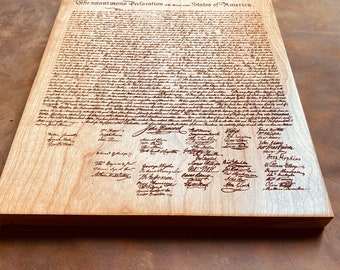 Declaration of Independence Engraved Wood Sign