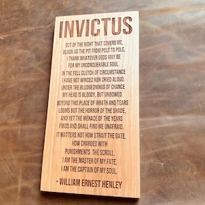 Invictus Poem Engraved in Wood